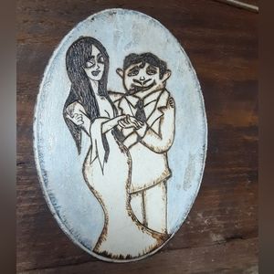 Woodburnt painted plaque